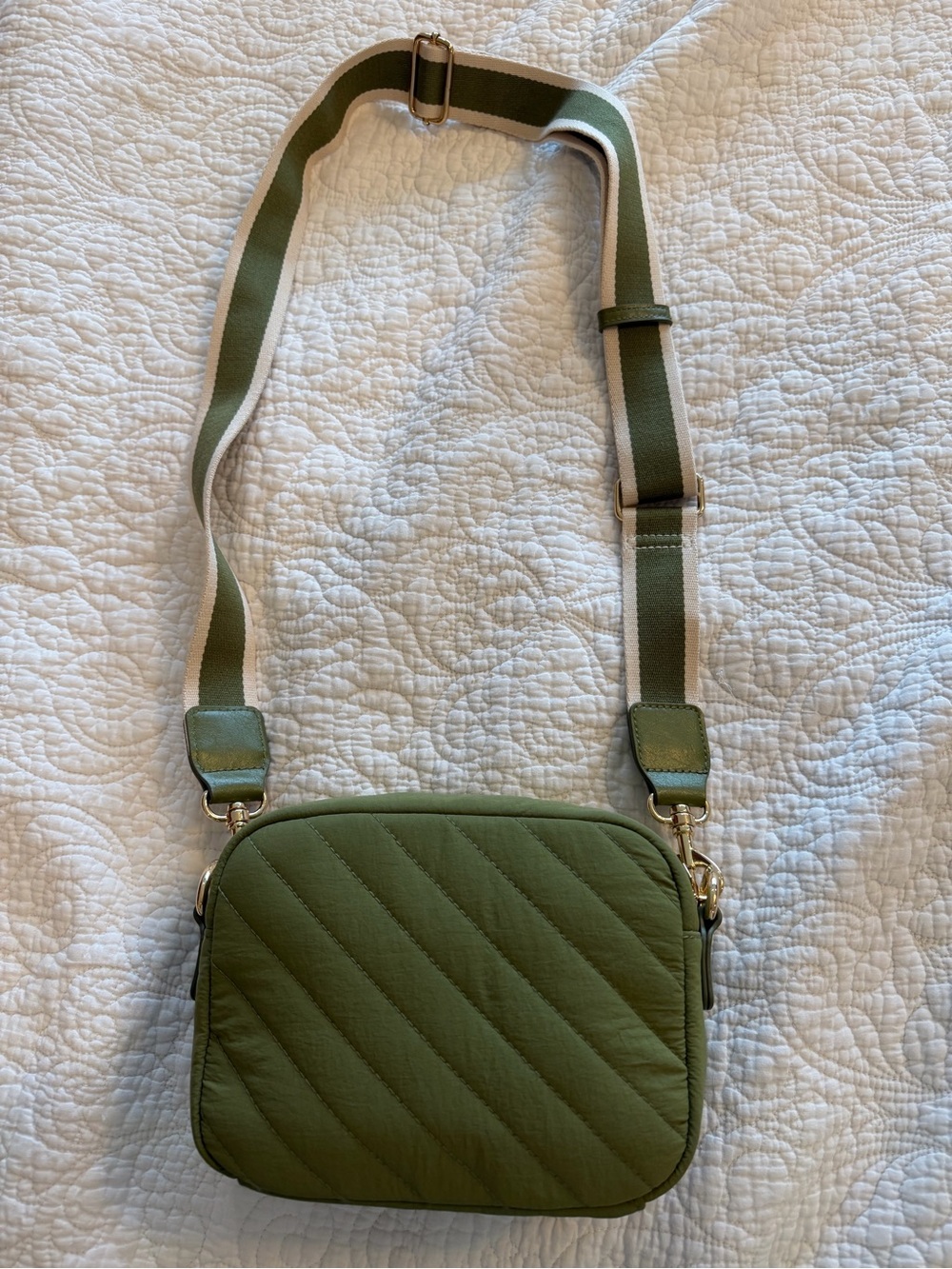 Universal Thread Olive Green Quilted Crossbody with Striped Adjustable Strap